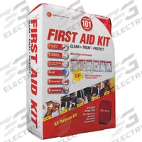 APPROVED VENDOR First Aid Kit and Housing: Gen Purpose, 10 People Served, 101 Components, Nylon (MPN 9999-2301). Key specifications — Adhesive Bandages Included: Elbow/Knee Bandages; Application: General Purpose; Brand: APPROVED VENDOR; Housing Color: Red; Housing Material: Nylon; Includes Oral or Inhalant Medication: Medication Included; Mountable: Portable; Oral and Inhalant Medicinals Included: (2) Aspirins.