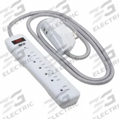 TRIPP LITE Outlet Strip: 7 Outlets, 6 ft Cord Lg, 900 J Rated Energy, 15 A Current, UL 1363/UL 1449 (MPN TLP616USB). Key specifications — Brand: TRIPP LITE; Mounting Style: Keyhole.