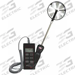 DWYER Anemometer: Rotating Vane, Air Velocity, Under 100 fpm, Remote Vane Vane, 473B-1, LCD, Digital. Key specifications — Vane Material: Aluminum; Manufacturer Part Number: 473B-1; Brand: DWYER; Temperature Accuracy: +/ 0.9°; Digital Display Screen Type: LCD; Display Type: Digital; Includes: Vane Probe; Power Source: Battery.