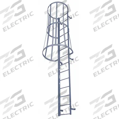 COTTERMAN Fixed Ladder with Safety Cage: 19 ft Overall Ht, 26 in Overall Wd, Steel - Safety Cage Fixed Ladders