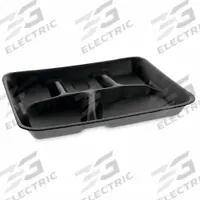 PACTIV Disposable Food Tray: 5 Compartments, 1 in Ht, 8 1/4 in Wd, 1 in Lg, Black, 500 PK (MPN YTHB0500SGBX). Key specifications — attr558007: PACTIV; attr558015: No; attr558017: Patternless; attr558020: Rectangular; attr561814: Cafeteria Tray.