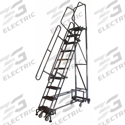 BALLYMORE Rolling Ladder: 8.3 ft Platform Ht, Unassembled, Steel, Wt-Actuated Step Lock - Steel Weight-Actuated Auto-Lock All-Direction Ladders