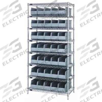 QUANTUM STORAGE SYSTEMS Bin Shelving: 36 in x 18 in x 74 in, 1 Sided, 35 Bins, Open, Shelf Bin - Wire Stationary Bin Shelving with Open-Front Bins