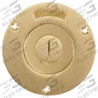 HUBBELL WIRING DEVICE-KELLEMS Floor Box Cover: Round, Gold, Brass, Brushed, 3 7/8 in Dia. x 1/4 in H (MPN S2525). Key specifications — Brand: HUBBELL WIRING DEVICE-KELLEMS; Color: Gold; Cover Shape: Round; Finish: Brushed; Material: Brass.