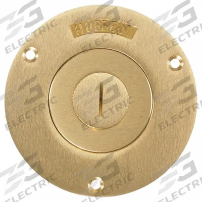 HUBBELL WIRING DEVICE-KELLEMS Floor Box Cover: Round, Gold, Brass, Brushed - Brass Electrical Floor Box Covers