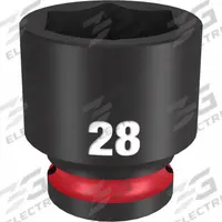 MILWAUKEE Standard Impact Socket: 1/2 in Drive Size, Metric, 28 mm Socket Size, 6-Point, Std (MPN 49-66-6260). Key specifications — attr1215501: MILWAUKEE; attr1215515: Black Phosphate; attr1215518: 28 mm.