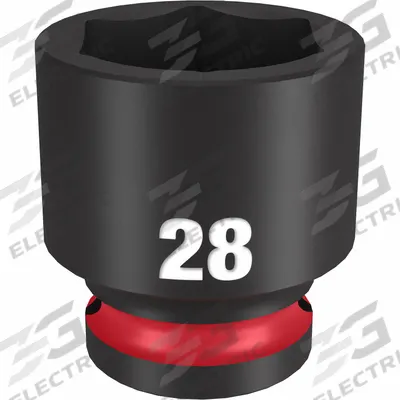 MILWAUKEE Standard Impact Socket: 1/2 in Drive Size, Metric, 28 mm Socket Size, 6-Point - 1/2" Drive Impact Sockets