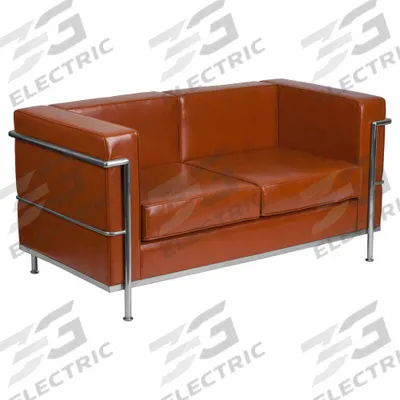 FLASH FURNITURE Sofa: Brown, Gray, Faux Leather, Metal, 43 1/2 in Seat Wd - Loveseats