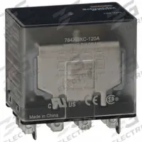 SCHNEIDER General Purpose Relay: Socket Mounted, 15 A Current Rating, 120V AC, 4PDT, F Socket (MPN 784XDXC-120A). Key specifications — Brand: SCHNEIDER; Base Type: Square; Mounting Style: Socket; Electrical Connection: Faston Terminal; Manufacturer Part Number: 784XDXC-120A; Operating Current: 15 A at 28V (NO); Series: 784 Series.