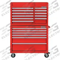 WESTWARD Tool Chest and Cabinet Combination: 17 Drawers, Heavy Duty, Keyed, Red / Powder Coated (MPN 7CX90). Key specifications — attr1116680: Red; attr1116684: Ball Bearing; attr1116690: WESTWARD; attr1116659: Keyed; attr1116661: Top Chest 41-1/2 in W x 18-5/8 in D x 26-7/8 in H.