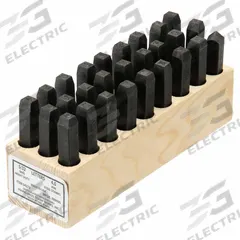 YOUNG BROS. STAMP WORKS Hand Stamp Kit: A thru Z/A thru Z, Period/Period (.), 3/32 in Character Ht (MPN 02273). Key specifications — Material: Steel; Brand: YOUNG BROS. STAMP WORKS; Characters Included: A thru Z, Period.