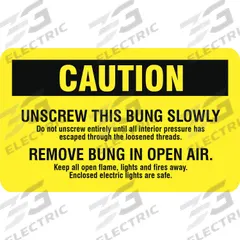 STRANCO INC DOT Handling Label: Caution Unscrew this Bung Slowly, 3 in x 5 in, 3 in Label Wd, Label (MPN HMSL-3503-V250). Key specifications — Message: Caution Unscrew this Bung Slowly; Material: Self-Sticking; Brand: STRANCO INC.