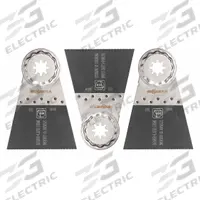 FEIN Oscillating Tool Blade: 2 1/2 in Blade Wd, 3 13/16 in Overall Lg, Log Cutting, Bi-Metal, 3 PK (MPN 63502161270). Key specifications — attr1097473: Wood; attr1097476: FEIN; attr1097456: Log Cutting.