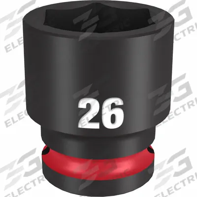 MILWAUKEE Standard Impact Socket: 1/2 in Drive Size, Metric, 26 mm Socket Size, 6-Point - 1/2" Drive Impact Sockets