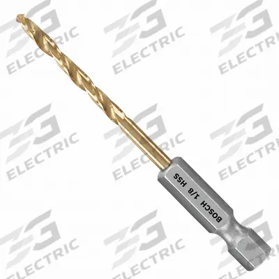 BOSCH Hex Shank Drill Bit: 1/8", 135° Split Point, TiN-Coated HSS - Bosch Impact Tough Drill Bits