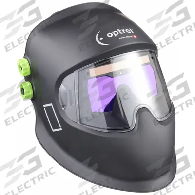OPTREL Welding Helmet: Auto-Darkening, 5 Arc Sensors, Black, W5 to W12, 2.30 in x 6.30 in - Auto-Darkening Welding Helmets - Solid Color