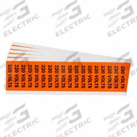 BRADY Conduit & Voltage Signs & Labels: 2 1/4 in Label Wd, 1/2 in Label Ht, 220 Volts, C Label, 5 PK (MPN 152481). Key specifications — Legend: 220 Volts; Brand: BRADY; Label Style: C.