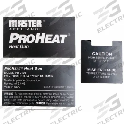 MASTER APPLIANCE Label 220V: For PH-2100 - Master Appliance Power Tool Parts