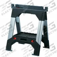 STANLEY Adjustable Folding Sawhorse: Adj Ht, Plastic, 26 4/5 in Overall Wd (MPN 011031S). Key specifications — Height Adjustability: Adjustable Height; Height Adjustment Mechanism: Slide Mechanism; Brand: STANLEY; Portability: Fold-Up Legs; Top Material: Plastic; Included Components: No Additional Components; Expandable Work Surface: Yes; Clamping System: None.