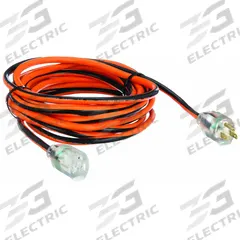 APPROVED VENDOR Extension Cord: Outdoor Use, 25 ft Lg, Outlet, 5-15P, 14/3, SJTW, Black/Orange (MPN 3EA99). Key specifications — Brand: APPROVED VENDOR; Temperature Rating: -40° to 167°F; NEMA Plug Configuration: 5-15P.