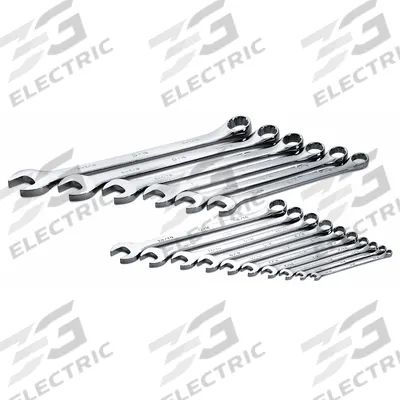 SK PROFESSIONAL TOOLS Combination Wrench Set: Alloy Steel, Chrome, 16 Tools - SAE 12-Point Combination Wrench Sets