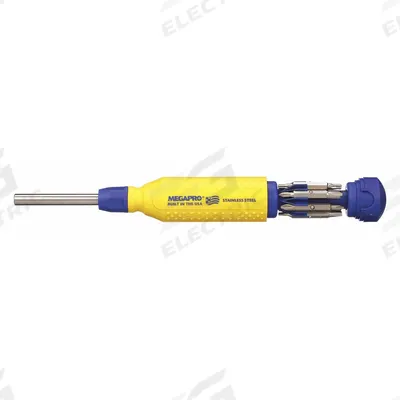 MEGAPRO Multi-Bit Screwdriver: Phillips/Slotted/Square/Torx Tip, 12 Tips - General Purpose Multi-Bit Screwdrivers