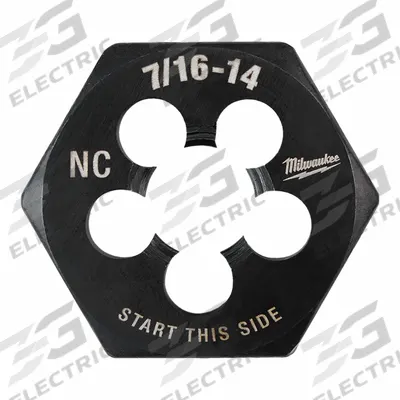 MILWAUKEE Hex Threading Die: 7/16"-14 UNC, 1 in Hex Wd, Black Oxide Carbon Steel (MPN 49-57-5355) - Solid Hex Rethreading Dies