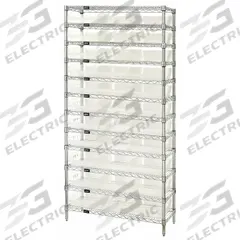 QUANTUM STORAGE SYSTEMS Bin Shelving: 36 in x 24 in x 74 in, 1 Sided, 33 Bins, Open, Shelf Bin (MPN WR12-116CL). Key specifications — Includes Bins: Yes; Bin Material: Polypropylene; Frame Color: Silver; Bin HxWxD: (33) 4 in x 11-1/8 in x 23-5/8 in; Frame Material: Steel; Bin Color: Clear; Bin Style: Shelf; Brand: QUANTUM STORAGE SYSTEMS.