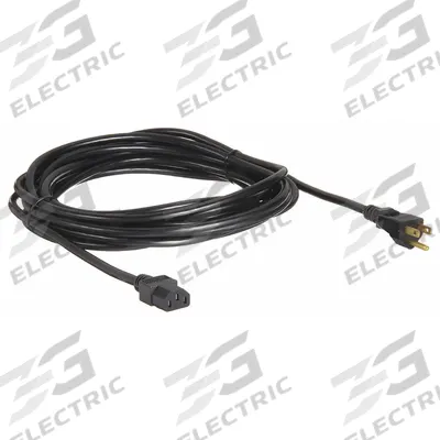 APPROVED VENDOR Power Cord: 25 ft Lg, 3/16, 5-15P Plug, C13 Receptacle, SJT, PVC - Electronic Equipment Power Cords
