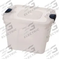 HOMZ Storage Tote: 10 gal, 19 in x 15 3/4 in x 13 1/2 in, Clear Body, Clear Lid, Not NSF Certified (MPN 8510GRCL.10). Key specifications — attr1188666: Plastic; attr1188671: Rounded; attr1188675: Clear; attr1188676: Clear; attr1188687: HOMZ; attr1188688: Not NSF Certified; attr1188689: Nesting Capable.