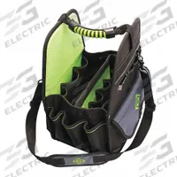 GREENLEE Tool Bag: 11 in W x 11 in D x 17 in H, Black, Polyester, 27 Pockets, 21 Inside Pockets (MPN 0158-24). Key specifications — Color: Black; Brand: GREENLEE; Material: Polyester.