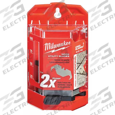 MILWAUKEE Utility Blade: 3 15/16 in Blade Lg, 3/4 in Blade Wd, 0.025 in Blade Thick - Straight-Edge Hook-Tip Replacement Utility Blades