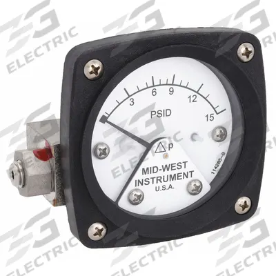 MIDWEST INSTRUMENT Differential Pressure Gauge: Back, 1/4 in NPT Female, ±3-2-3% Gauge Accuracy - Medium & High Operating Pressure Differential Gauges