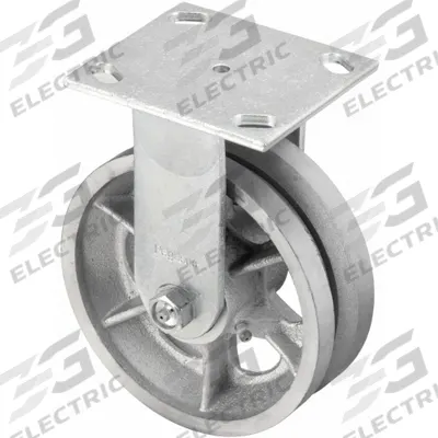 APPROVED VENDOR Plate Caster: Rigid, Iron, 4 in Wheel Dia, 2 in Wheel Wd, 5 5/8 in Mounting Ht - V-Groove Track-Wheel Plate Casters