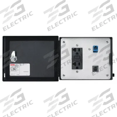 NVENT HOFFMAN Data Interface Port: Stainless Steel, 120V Duplex Receptacle/RJ45, 5 A Reset - Ethernet/ProfiNet Panel Interface