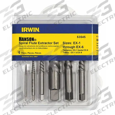 IRWIN Screw Extractor Set: 6 Pc, Spiral Flute, Size #1/#2/#3/#4/#5/#6 - Spiral-Flute Extractor Sets