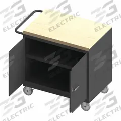 DURHAM MFG Mobile Cabinet Workbench: 36 in x 24 in, Butcher Block, 1,200 lb Overall Load Capacity (MPN 3113-MT-95). Key specifications — Included Components: Handle on Side; Assembly: Fully Assembled; Brand: DURHAM MFG.