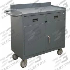 DURHAM MFG Mobile Cabinet Workbench: 42 in x 18 in, Steel, 1,200 lb Overall Load Capacity, Gray (MPN 2213A-LU-95). Key specifications — Included Components: Handle on Side; Assembly: Fully Assembled; Brand: DURHAM MFG.