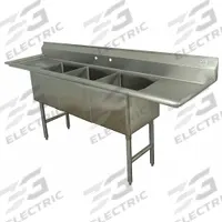 ADVANCE TABCO Scullery Sink: 3 Bowls, 43 in Overall Ht, 100 in Overall Lg, 36 in Overall Wd (MPN FC-3-2030-20RL-X). Key specifications — Brand: ADVANCE TABCO.