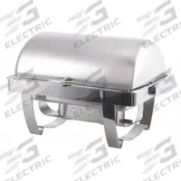 SPRING USA Roll-Top Chafer: 9.8 qt Capacity, 26 in Overall Lg, 18 7/8 in Overall Wd, Roll-Top (MPN 2509-6A). Key specifications — Manufacturer Part Number: 2509-6A; Material: Stainless Steel; Sub-brand: RONDO; Product Type: Full Size Chafer; Lid Attachment : Roll-Top; Brand: SPRING USA; NSF Certified: Yes; Color: Silver.