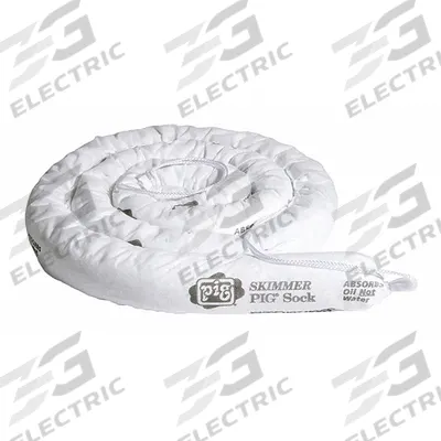 PIG Sorbent Sock: 3 in dia x 3 in wd x 10 ft lg, 2.5 gal, White, Polypropylene - Skimmers