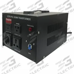 DAYTON Step Up/Step Down Voltage Converter: 3 kVA Power Rating, Single Phase, 50/60 Hz, 4 Outlets (MPN 16V988). Key specifications — Frequency: 50/60 Hz; Protective Device: None; Voltage Conversion: 220 to 110V AC; Brand: DAYTON; Phase: Single.