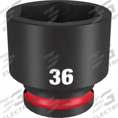 MILWAUKEE Standard Impact Socket: 1/2 in Drive Size, Metric, 36 mm Socket Size, 6-Point - 1/2" Drive Impact Sockets
