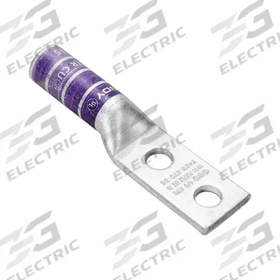 BURNDY Compression Lug: For 3 AWG, Solid/Stranded Wire, 1/2 in Stud Size, Long - Two-Hole Compression Lugs