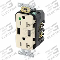 LEVITON Straight Blade Duplex Receptacle: Hospital Grade, Duplex, 5-20R, Light Almond, 125V AC, 20 A (MPN T5832-HGT)