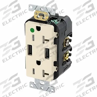 LEVITON Straight Blade Duplex Receptacle: Hospital Grade, Duplex, 5-20R, Light Almond - General Purpose Receptacles