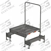 APPROVED VENDOR Work Platform: 1.8 ft Platform Ht - Max, 34.6 in x 39 in, Steel (MPN CW3-21-2-3). Key specifications — Folding: Not Foldable; Mobility: Stationary; Use Location: Indoor; Brand: APPROVED VENDOR; Color: Gray; Exit Direction: Left; Height Adjustability: Adjustable Height; Includes Handrails: Handrails Included.