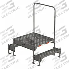APPROVED VENDOR Work Platform: 1.8 ft Platform Ht - Max, 34.6 in x 39 in, Steel (MPN CW3-21-2-3). Key specifications — Folding: Not Foldable; Mobility: Stationary; Use Location: Indoor; Brand: APPROVED VENDOR; Color: Gray; Exit Direction: Left; Height Adjustability: Adjustable Height; Includes Handrails: Handrails Included.