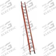 WERNER Extension Ladder: 28 ft Ladder Size, Fiberglass, 300 lb Load Capacity, 60 lb Wt, 2 Sections (MPN D6228-2). Key specifications — Color: Orange; Brand: WERNER; Included Features: Rope and Pulley; Removable Fly: Removable.