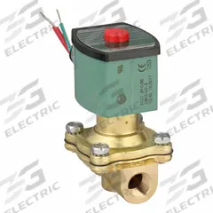 REDHAT Solenoid Valve: 2-Way, Normally Open, 3/8 in Pipe Size, 110V AC/120V AC, Watertight, NBR Seal (MPN 8210G033). Key specifications — attr985516: 3/8 in; attr985521: 120V AC; attr985484: REDHAT; attr985485: Watertight.